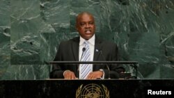 FILE PHOTO: The then vice president of the Republic of Botswana, Mokgweetsi Masisi, addresses the United Nations General Assembly at U.N. headquarters in New York, Sept. 21, 2017.
