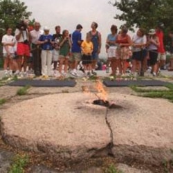 The eternal flame honoring President Kennedy at Arlington National Cemetery