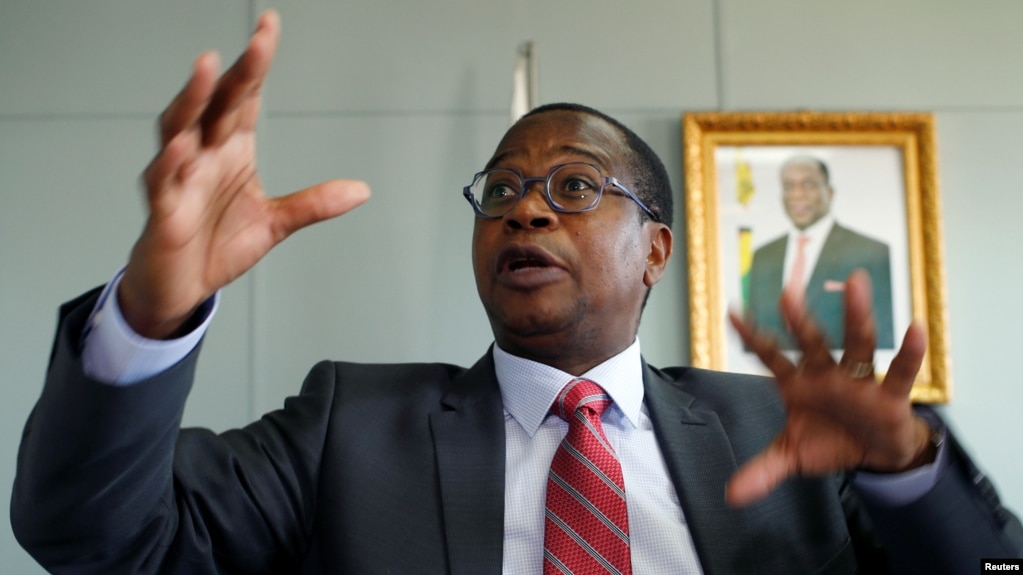 FILE: Finance Minister Mthuli Ncube gestures during a media briefing in Harare, Zimbabwe, Oct. 5, 2018.