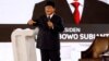 Capres 02 Prabowo Subianto berbicara pada acara debat Sabtu malam (30/3) di Jakarta.