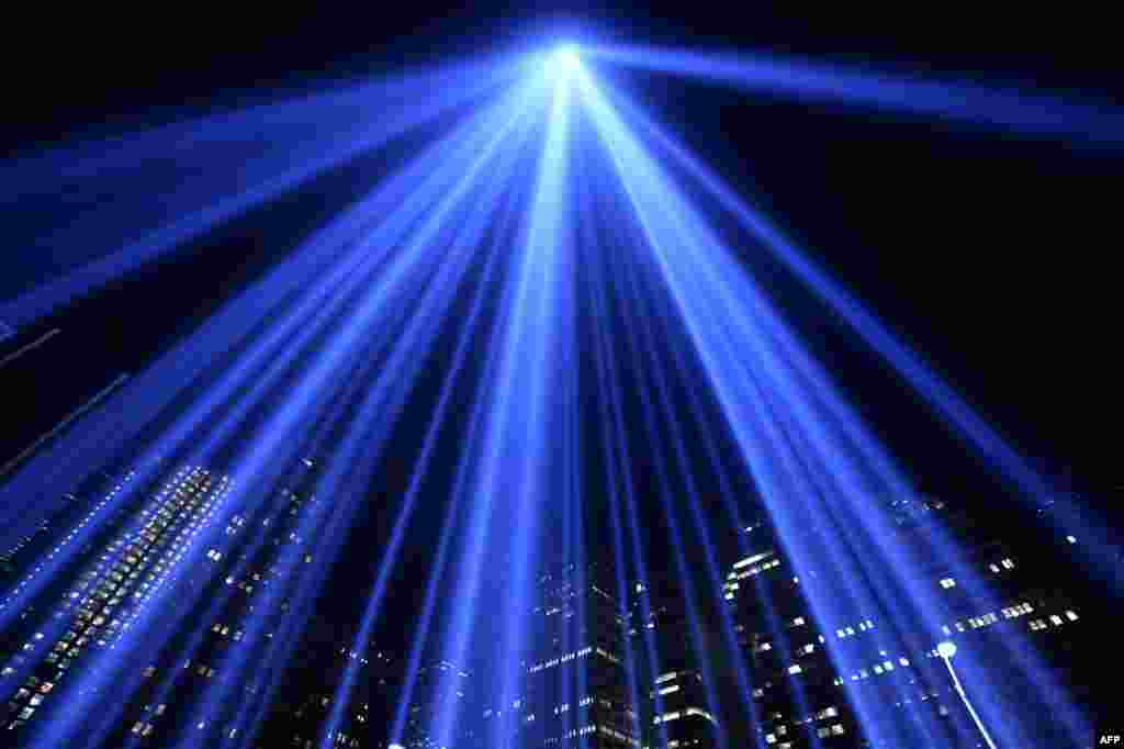 The &ldquo;Tribute in Light&rdquo; illuminates the sky in New York on the 12th anniversary of the Sept. 11, 2001 attacks. 