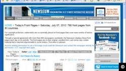 The website displays the front pages of eight hundred thirty-six newspapers from ninety-three countries