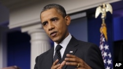 President Barack Obama speaks in the White House briefing room in Washington, Monday, Aug. 20, 2012.