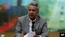 El presidente de Ecuador, Lenin Moreno, habló en una conferencia de prensa para confirmar las muertes de tres trabajadores del diario El Comercio.