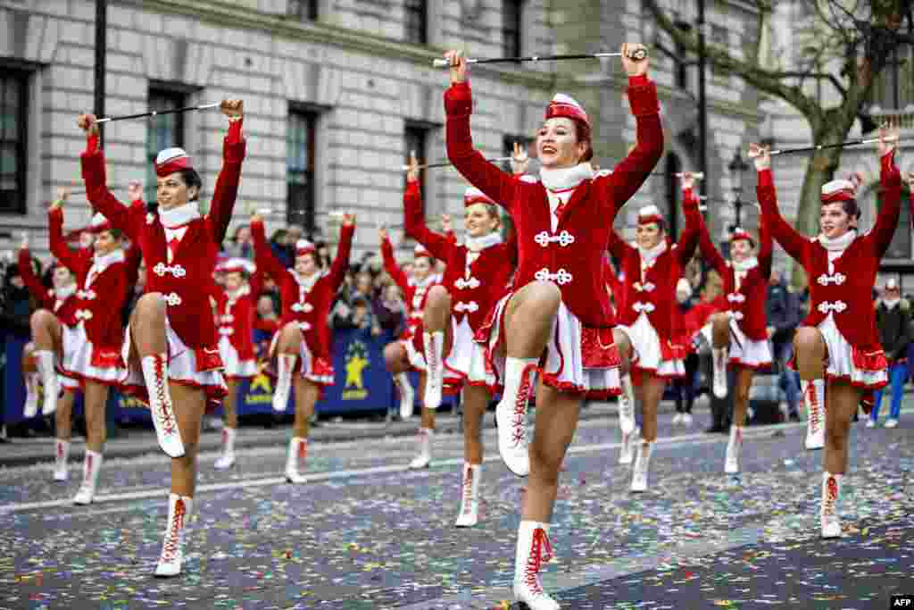 Participants take part in the annual New Year's Day Parade in central London.