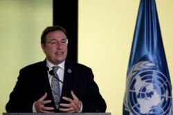 Administrator Program Pembangunan Perserikatan Bangsa-Bangsa (UNDP) Achim Steiner, berbicara saat presentasi Laporan Pembangunan Manusia UNDP 2019, di Bogota, Kolombia, 9 Desember 2019. (Foto: REUTERS/Luisa Gonzalez)