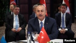 Turkish Foreign Minister Mevlut Cavusoglu speaks during a meeting in Istanbul, Oct. 29, 2018.