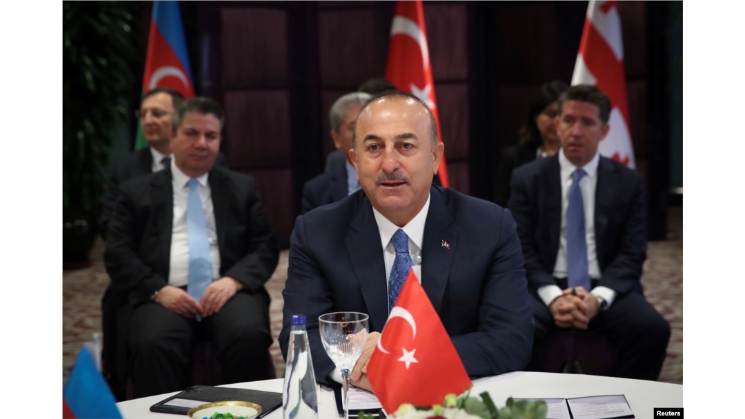 FILE - Turkish Foreign Minister Mevlut Cavusoglu speaks during a meeting in Istanbul, Oct. 29, 2018.