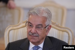 Pakistani Foreign Minister Khawaja Asif attends a meeting with his Russian counterpart Sergei Lavrov during a visit to Moscow, Russia, Feb. 20, 2018.