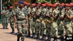 The commander of regional African force Jean-Felix Akaga reviews troops, on January 2, 2013 in Bangui.