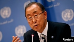 United Nations Secretary General Ban Ki-moon speaks at a news conference ahead of the 69th United Nations General Assembly at U.N. headquarters in New York, September 16, 2014.