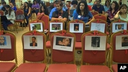 Seats reserved for Palestinian bloggers are seen empty at the 3rd Arab Bloggers Meeting in Tunis, Tunisia, October 05, 2011.