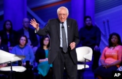 Democratic presidential candidate, Sen. Bernie Sanders speaks during a CNN town hall at Drake University in Des Moines, Iowa, Jan. 25, 2016.