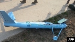 The wreckage of a crashed drone found on Baengnyeong island near the disputed waters of the Yellow Sea, March 31, 2014.