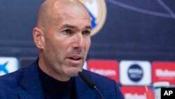 Zinedine Zidane speaks during press conference in Madrid, Spain, May 31, 2018