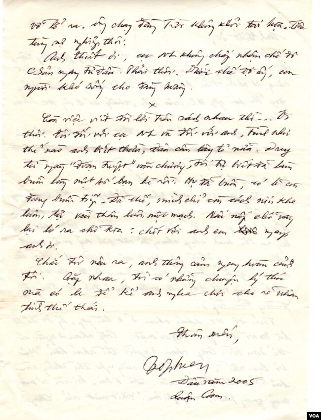 Trang tiếp theo của lá thư nhà văn Võ Phiến gửi tác giả Nguyễn Tường Thiết. (Hình: Tác giả cung cấp)