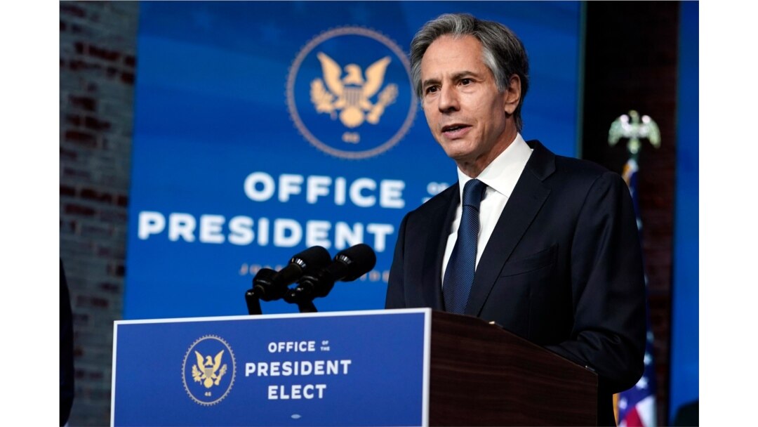 President-elect Joe Biden's nominee for Secretary of State Tony Blinken speaks at The Queen theater, Tuesday, Nov. 24, 2020, in Wilmington, Del. (AP Photo/Carolyn Kaster)