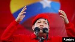 Tổng thống Venezuela Hugo Chavez trong 1 cuộc mít tinh ở Maracay, 1/7/2012