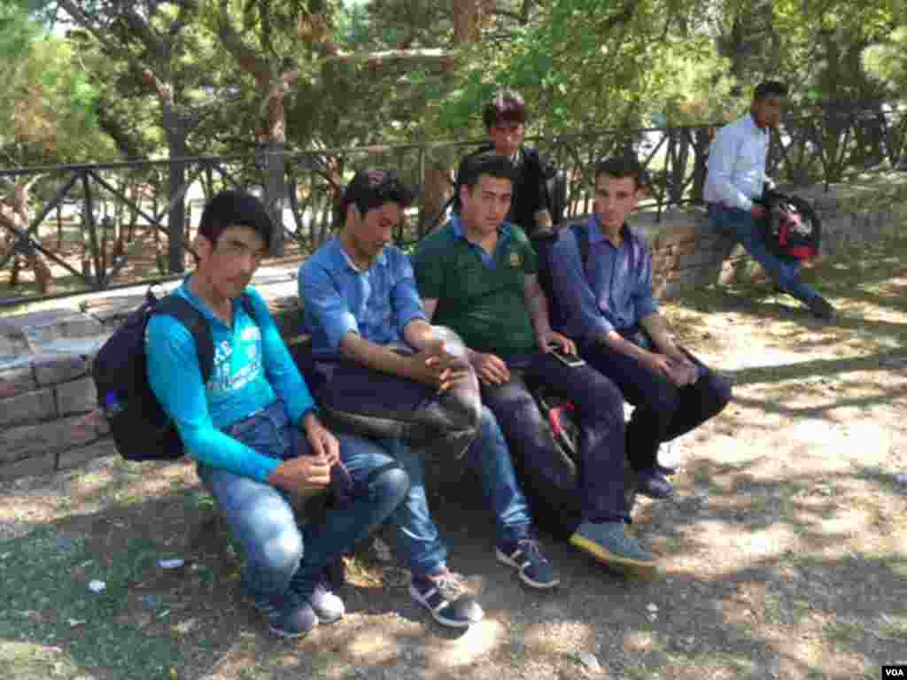 The six young Afghan men on Lesbos. (Jeff Swicord/VOA News)