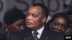 Le président congolais Denis Sassou Nguesso, lors des funérailles de Winnie Madikizela Mandela au stade d'Orlando, à Johannesburg, 14 avril 2018.