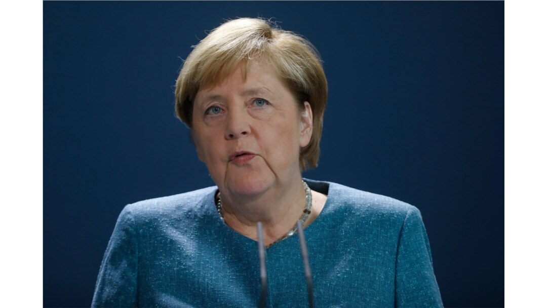 German Chancellor Angela Merkel speaks to media during a statement about latest developments in the case of Russian opposition leader Alexei Navalny at the chancellery in Berlin, Germany, Sept. 2, 2020.