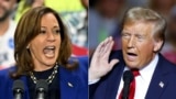 Makamu Rais na mgombea urais wa Demokratiki Kamala Harris (Kushoto) na Rais wa zamani wa Marekani na mgombea urais wa Republikan.