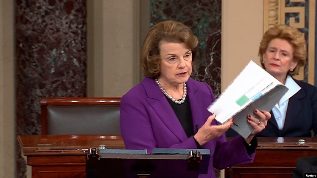 Chủ tịch Ủy ban Tình báo Thượng viện Dianne Feinstein thảo luận về phúc trình mới, được công bố tại Thượng viện, 9/12/14.