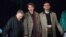 (L-R) Nathan Lane, Andrew Garfield and James McArdle participate in the curtain call for the "Angels in America" Broadway revival opening night at the Neil Simon Theatre, March 25, 2018, in New York.
