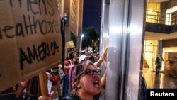 Abortion rights activists protest outside the Arizona state Senate