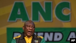 FILE —South African President Cyril Ramaphosa adresses the African National Congress national conference in Johannesburg, South Africa, December 16, 2022. 