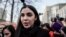 FILE - Emma Coronel Aispuro, the wife of Joaquin Guzman, the Mexican drug lord known as "El Chapo", exits the Brooklyn Federal Courthouse during the trial in the Brooklyn borough of New York, Feb. 5, 2019. 