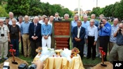 The surviving journalists and photographers who covered the war in Cambodia between 1970-75 gathered in Phnom Penh last week. They are seen here at a memorial to mark the 37 local and foreign colleagues who died during that time.