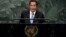 Cambodia's Prime Minister Hun Sen addresses the 73rd session of the United Nations General Assembly, at U.N. headquarters, Friday, Sept. 28, 2018. (AP Photo/Richard Drew)