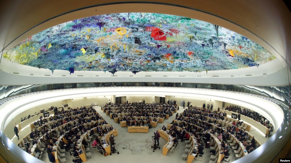 资料照片：在日内瓦的联合国人权理事会。(photo:VOA)