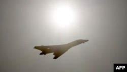 FILE - A U.S. Air Force strategic B-1B bomber performs air maneuvers in a Nov. 14, 2018, photo. Russia has taken issue with American B-1B bombers recently flying over Ukraine.