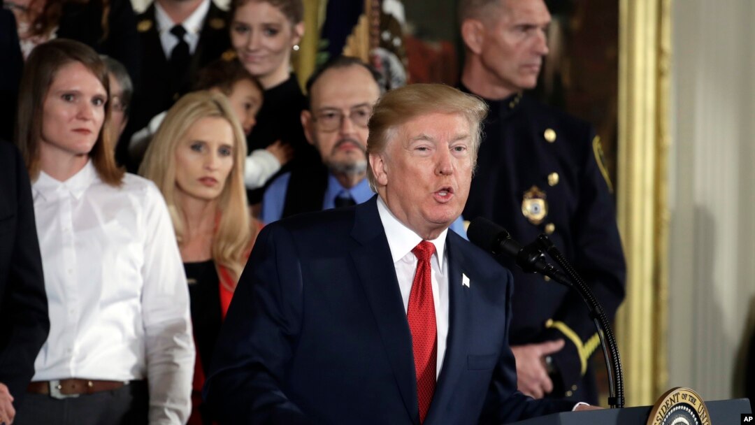 President Donald Trump speaks during an event declaring the opioid crisis in the U.S. a national public health emergency, in the East Room of the White House, Oct. 26, 2017, in Washington.