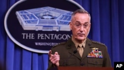 Joint Chiefs Chairman Gen. Joseph Dunford, speaks to reporters about the Niger operation during a briefing at the Pentagon, Oct. 23, 2017. 