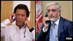 Abdullah Abdullah, Kepala Dewan Perdamaian Afghanistan sedang melakukan komunikasi melalui telepon dengan Perdana Menteri Pakistan Imran Khan. (Foto: VOA)