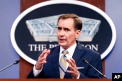 Pentagon spokesman John Kirby speaks during a briefing at the Pentagon in Washington, Aug. 12, 2021.