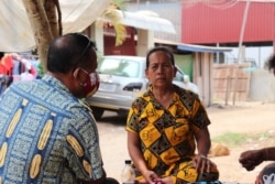 Keith Mom, 47, wife of Hy Sokhom, request that the Cambodian financial institutions provide people like her a three-month moratorium, in Kien Svay district, Kandal province, Cambodia, April 12, 2020.