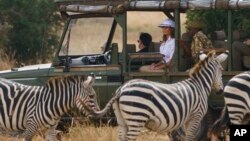 Ibu negara AS, Melania Trump mengamati kawanan zebra saat wisata safari di Taman Nasional Nairobi, Kenya (foto: dok). 