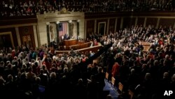 Presiden Obama saat menyampaikan pidato kenegaraan (State of The Union) di gedung Capitol, Washington DC (20/1).