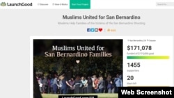 A screenshot of the website LaunchGood, where the group Muslims United for San Bernadino, have raised more than $150,000 for victims of a mass shooting earlier this month.