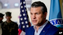 U.S. Secretary of Defense Pete Hegseth talks to the media during his visit to the headquarters of U.S. European Command and Africa Command at the Africa Command at Kelly Barracks in Stuttgart, Germany, Feb. 11, 2025.