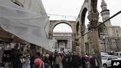 Worshipers leave the Omayyad Mosque in old Damascus, Syria. Campaigns on Facebook and Twitter have called for a "day of rage" in Damascus on Friday and Saturday, February 4, 2011