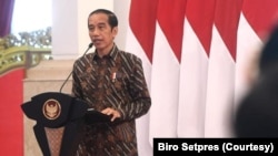 Presiden Jokowi di Istana Negara, Jakarta, Rabu (17/3) mengklaim program kartu prakerja telah meningkatkan skill para pekerja (biro Setpres).