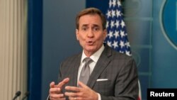 U.S. National Security Council spokesman John Kirby speaks at a press briefing