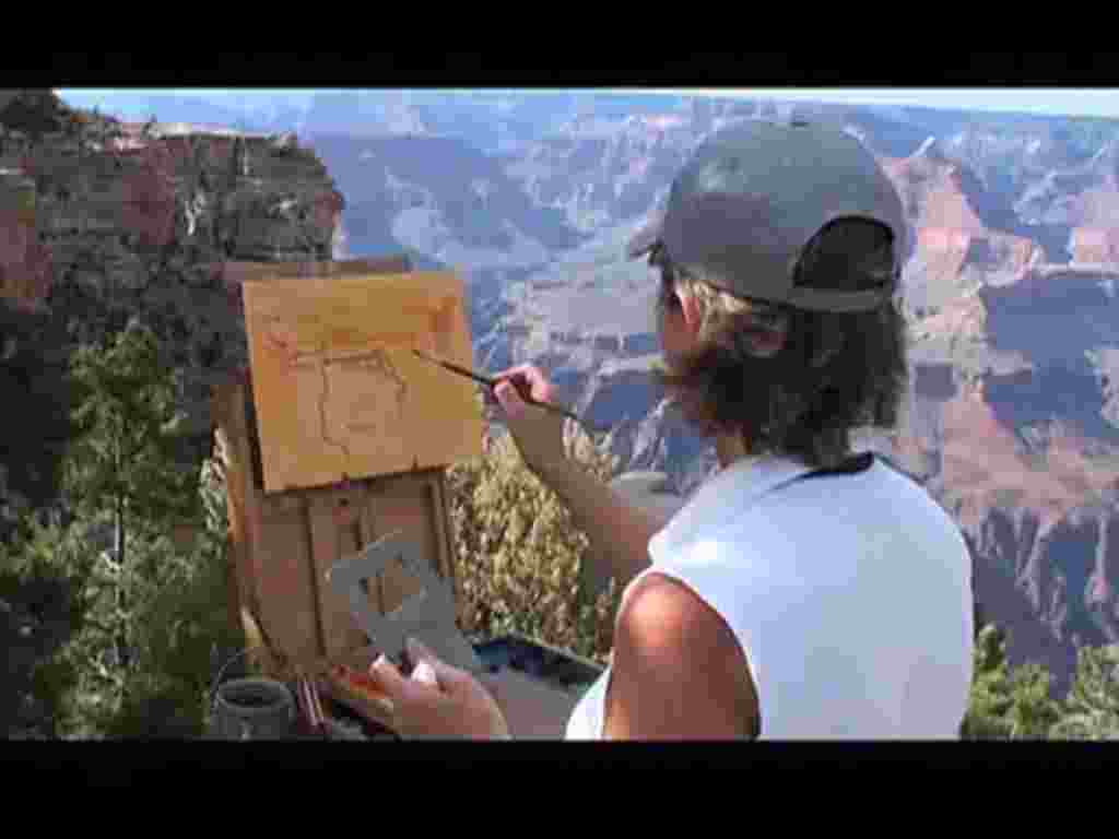 Artist Linda Glover Gooch begins works on one of her paintings on the south rim of the Grand Canyon, Oct 2010