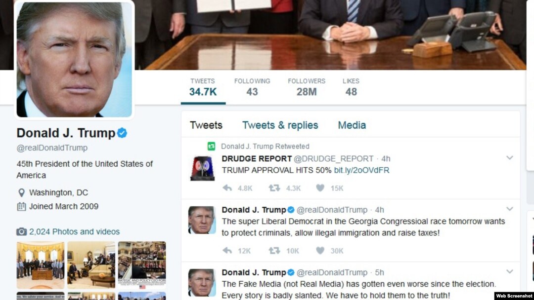 川普总统的推文(网页截图)