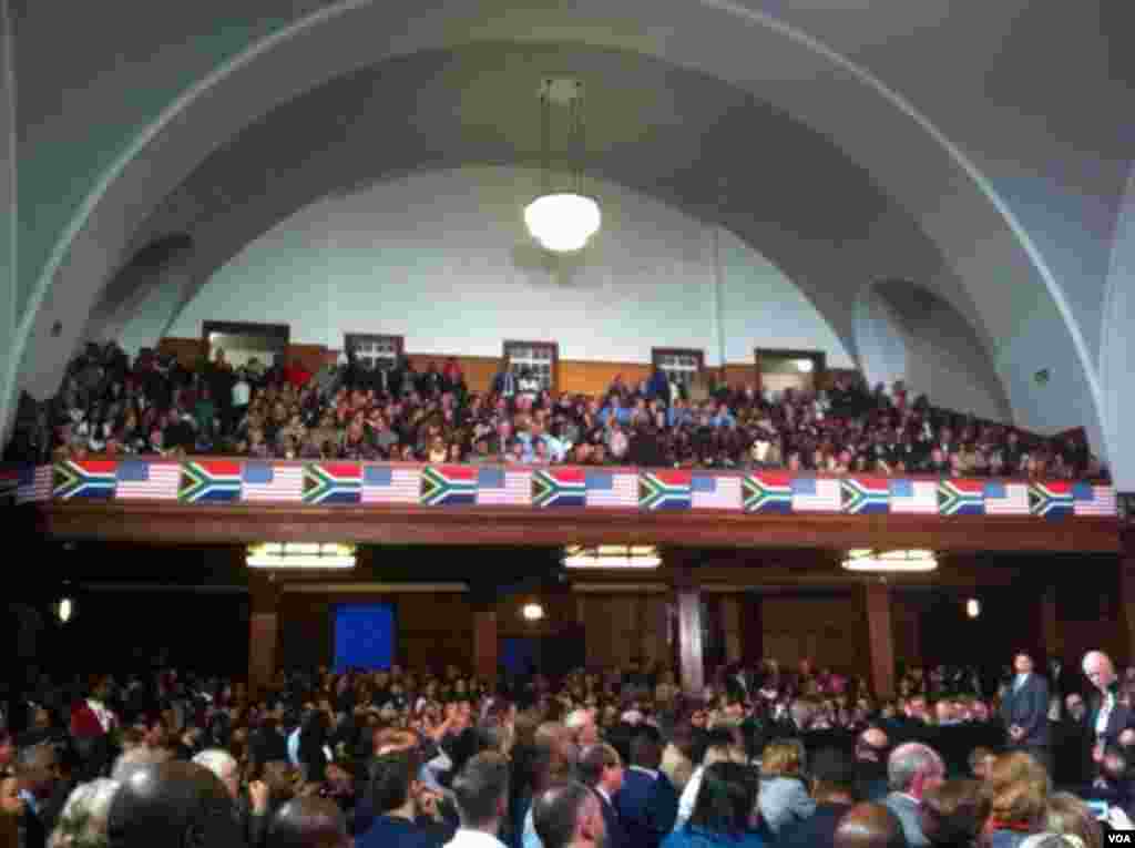 Audince during President Obama's visit to Robben Island prison in South Africa.